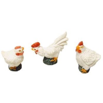 Hahn und Hühner weiß 3-4 cm 3er-Satz