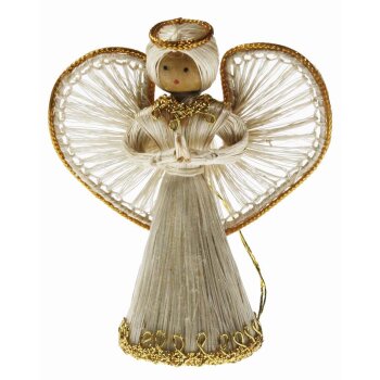 Deko-Engel mit Goldborte 7 cm Sisalengel