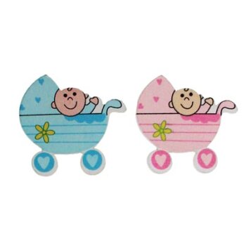 Streu-Deko Kinderwagen aus Holz rosa-blau 2 Stück