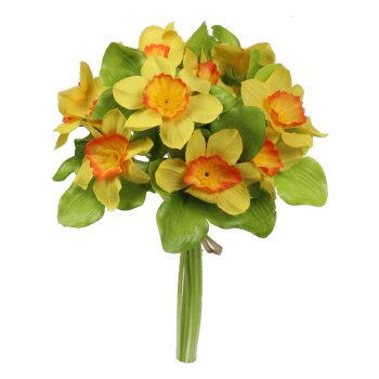 Mini-Narzissenstrauß mit 12 orange-gelben Narzissen-Blüten 18 cm Narzissen-Bund