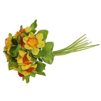 Mini-Narzissenstrauß mit 12 orange-gelben Narzissen-Blüten 18 cm Narzissen-Bund
