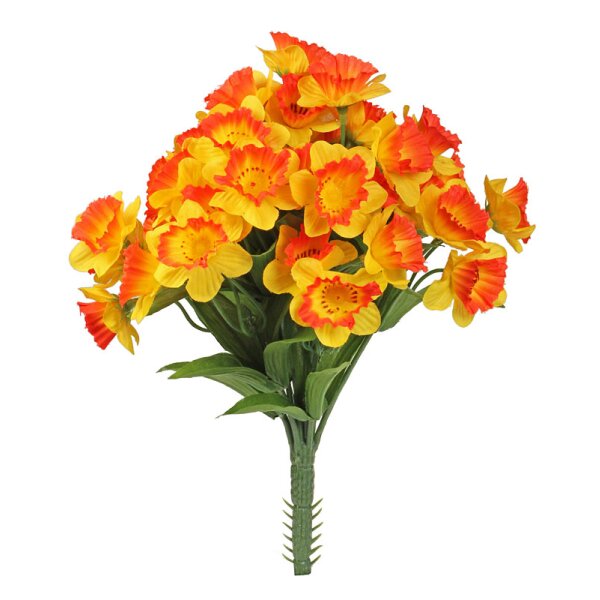 Künstliche Narzissen Osterglocken-Busch orange-gelb 42 Blüten 25 cm