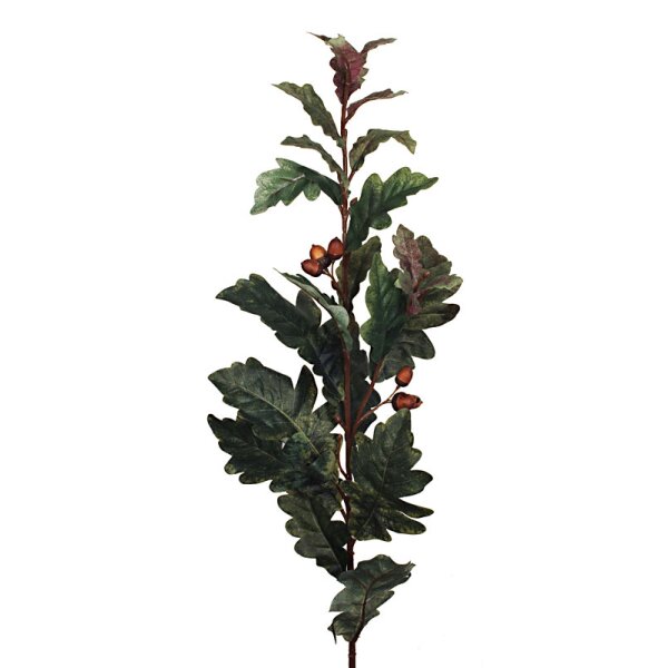 Großer Eichenlaub-Zweig grün-braun mit 6 Eicheln und 24 Eichenblättern 100 cm