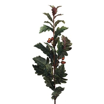Großer Eichenlaub-Zweig grün-braun mit 6 Eicheln und 24 Eichenblättern 100 cm