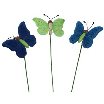 Filz-Schmetterlinge am Stab grün-blau dunkelblau 24...