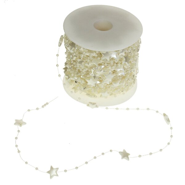 Perlenkette mit Sternchen creme 9 mm Perlenband Perlengirlande