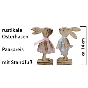 Holzhasen-Paar Junge und Mädchen natur rosa-grau 14 cm Paarpreis