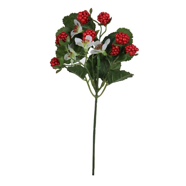 Himbeer-Pick zum Basteln 24 cm mit 8 Himbeeren und 4 Blüten