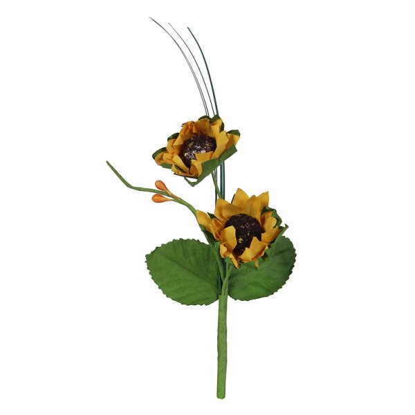 Künstlicher Sonnenblumen-Pick mit 2 Blüten, Beeren und Gras 18 cm