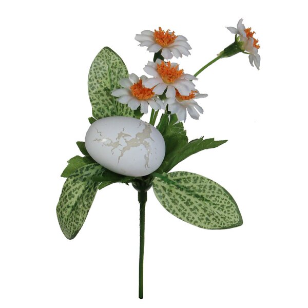 Frühlingspick mit Mini-Narzissen und weissen Osterei 18 cm