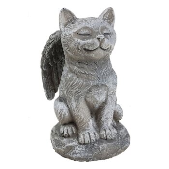 Grabdeko Katze auf Stein mit Flügeln 11 cm