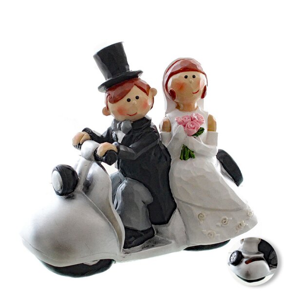 Spardose Brautpaar auf Motorroller 14x12 cm Hochzeitsdeko Hochzeitsgeschenk für Biker