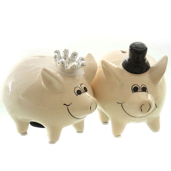 Sparschweine als Brautpaar mit Schleier und Zylinder 14x13 cm Paarpreis