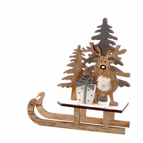 Deko-Holzschlitten mit Elch und Tannenbäumen 16,5 x 18 cm Weihnachtsdeko aus Holz
