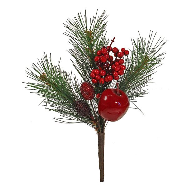 Weihnachtlicher Dekopick mit Kiefernzweigen, Apfel und Beeren 25 cm