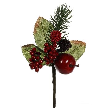 Himbeeren-Apfel-Pick 20 cm Dekopick Weihnachtspick