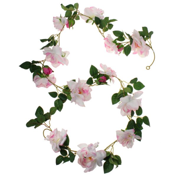 Rosengirlande weiss-rosa 12 Blüten 6 Knospen 180 cm