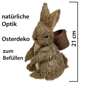 Deko-Osterhase aus Gras mit Tragekorb 21 cm