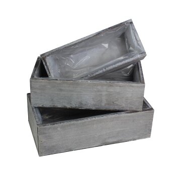 Pflanzkisten aus Holz grau gewaschen 25-30 cm 3er-Set