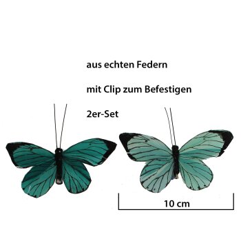 Deko-Schmetterlinge aus Federn mit Clip petrol 10 cm 2er-Set