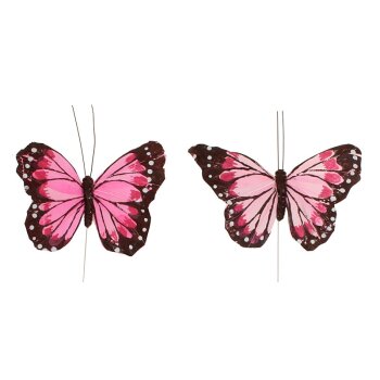 Schmetterlinge am Draht rosa 2er-Set 11-12 cm