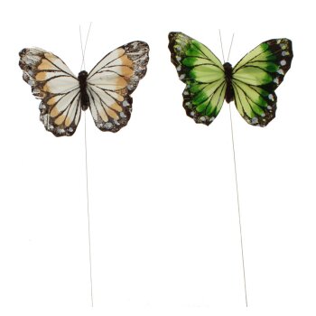 Schmetterlinge am Draht creme-grün 2er-Set 11-12 cm