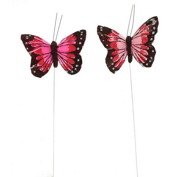 Schmetterlinge am Draht rosa gemischt 2er-Set 8-9 cm