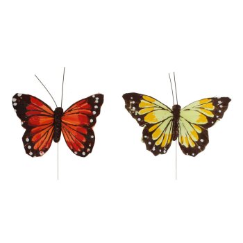 Schmetterlinge am Draht gelb-orange 2er-Set 8-9 cm