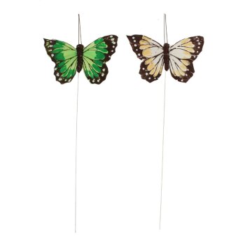 Schmetterlinge am Draht creme-grün 2er-Set 8-9 cm