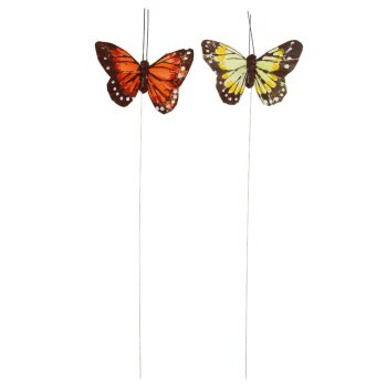 Schmetterlinge am Draht gelb-orange 2er-Set 6-7 cm