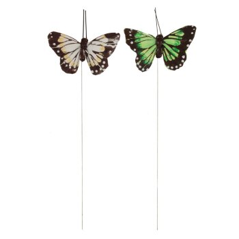 Schmetterlinge am Draht creme-grün 2er-Set 6-7 cm