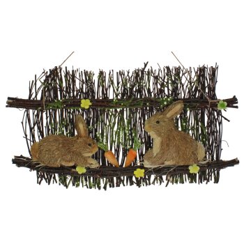 Deko-Zaun mit Hasenpaar zum Hängen 50x26 cm