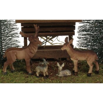 Futterplatz mit Hirschfamilie 19x19 cm Krippenzubehör Weihnachtsdeko