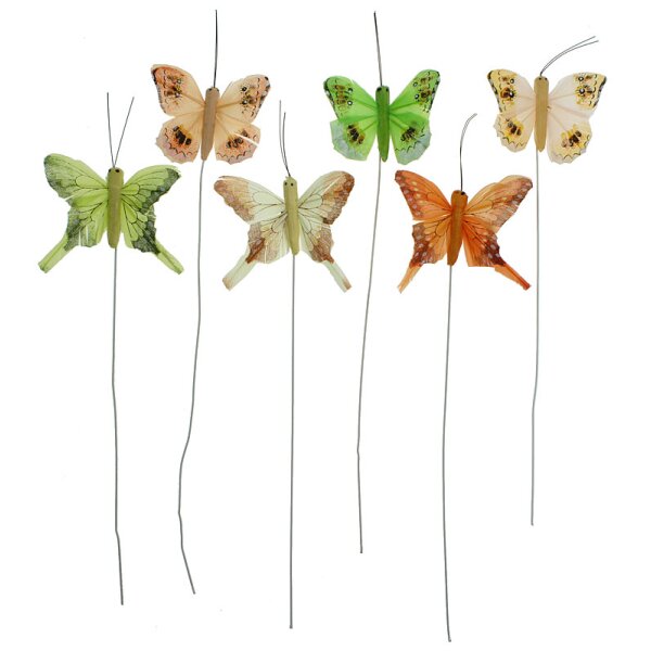 Deko-Schmetterlinge grün-orange-Mix 4,5 cm 6er-Set