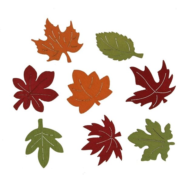 Herbstlaub zum Streuen aus Holz 3,5 cm bordo-orange-grün