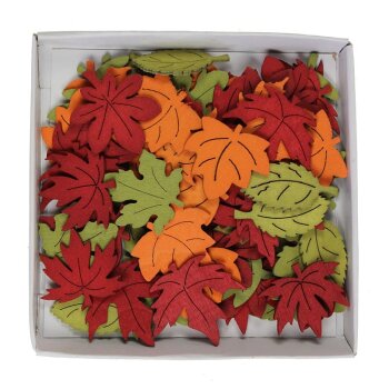 Herbstlaub zum Streuen aus Holz 3,5 cm bordo-orange-grün