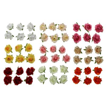 Rosenblüten-Köpfe zum Basteln 3,5 cm in verschieden Farben und zwei Packungsgrößen