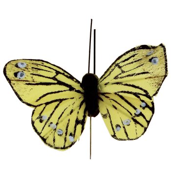 Federschmetterling gelb 5 cm mit Draht