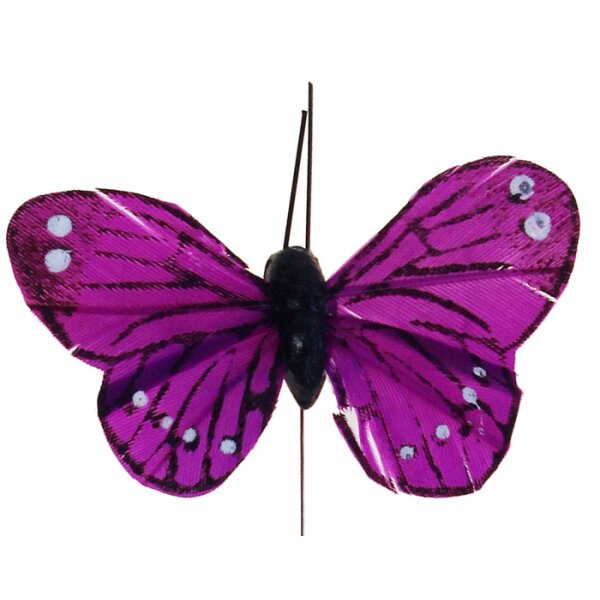 Federschmetterling lila 5 cm mit Draht