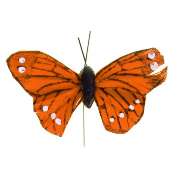 Federschmetterling orange 5 cm mit Draht