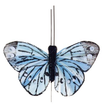 Federschmetterling grau-blau 7 cm mit Draht