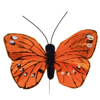 Federschmetterling orange 7 cm mit Draht