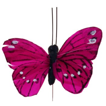 Federschmetterling pink 7 cm mit Draht