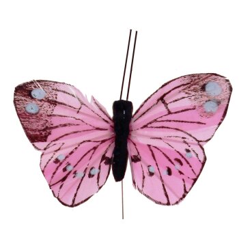 Federschmetterling rosa 7 cm mit Draht