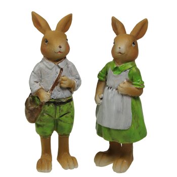 Deko-Hasenpaar stehend grün-weiss Polystone 2er-Set...