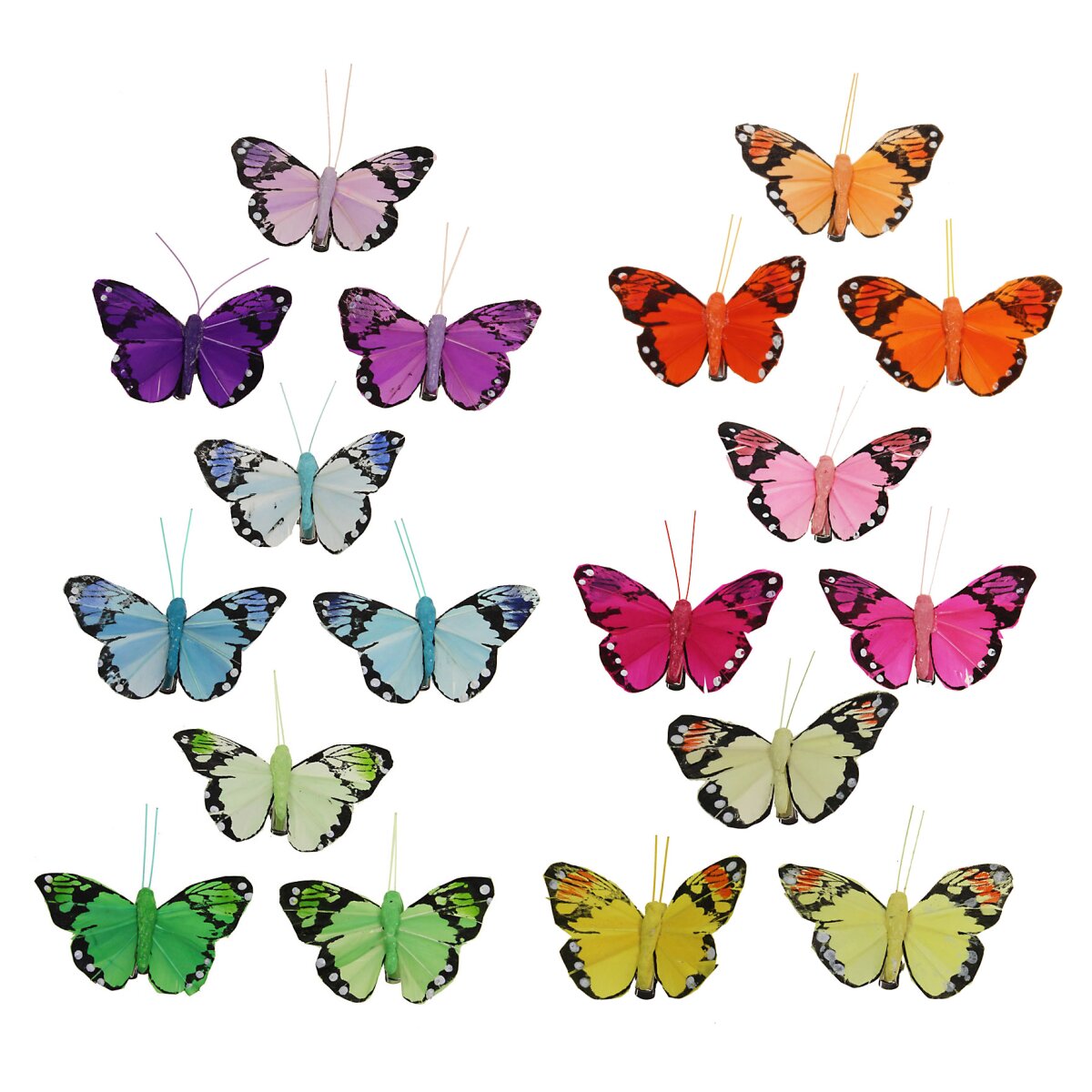 Deko-Schmetterlinge aus Federn Ton-in-Ton 7 cm mit Clip in verschiede