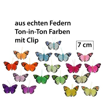 Deko-Schmetterlinge aus Federn Ton-in-Ton 7 cm mit Clip in verschiedenen Farben