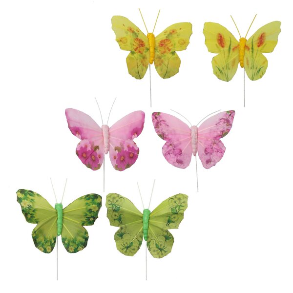 Deko-Schmetterlinge aus Federn mit Blümchendruck 7,5 cm