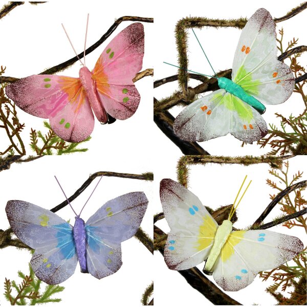 Deko-Schmetterlinge aus Federn mit Clip 8 cm farbrein lieferbar