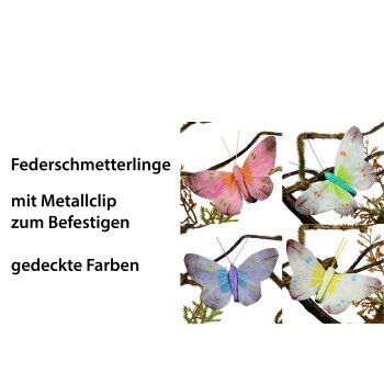 Deko-Schmetterlinge aus Federn mit Clip 8 cm farbrein...
